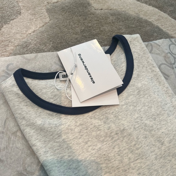 NEW Alexander wang Short Sleeve Lettuce Trim Cropped Tee heather grey - Picture 8 of 9